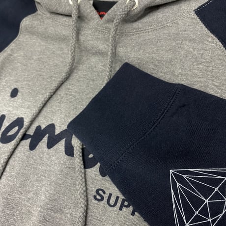 【M】 ダイヤモンドサプライ Diamond supply co. プルオーバー パーカー LA グレー 紺 2トーン OG LOGO