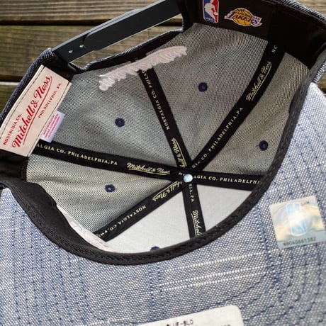 Mitchell&Ness ミッチェル&ネス LA ロサンゼルス Lakers レイカーズ 公式 スナップバックキャップ NBA デニム インディゴ バスケ