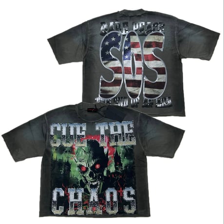 カリフォルニア発 Rare Peace レアピース Cue The Chaos クロップドTシャツ ラインストーン (CropT39)
