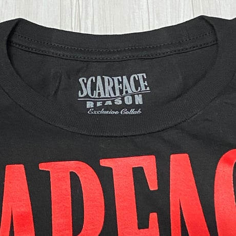 ギャング映画 スカーフェイス 限定コラボ Reason ポートレートTシャツ 黒 トニーモンタナ