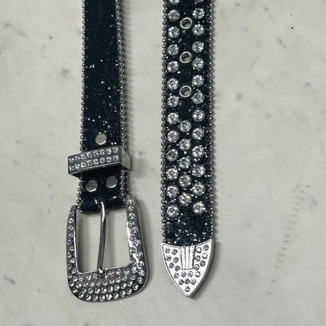 SKULL スカル リベット ラインストーン ブリンブリン ベルト Bling Bling Rhinestone Belt 黒 (BELT2)
