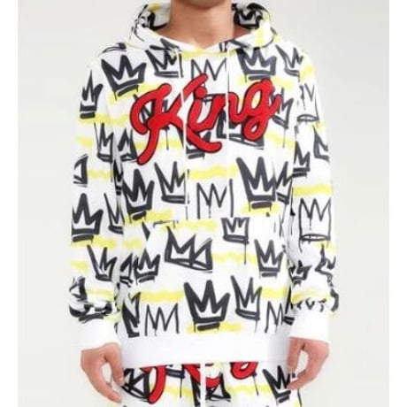 HUDSON NYC ハドソン ニューヨーク King Basquiat キング バスキア 総柄 白 プルオーバー パーカー