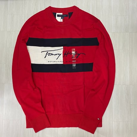 USA限定 TOMMY HILFIGER オートグラフ フラッグ クルーネック コットンニットセーター (R4F-30)