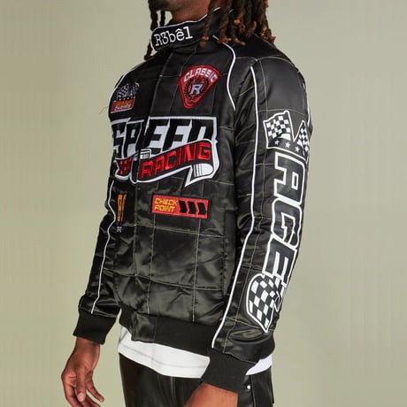 米国ブランド REBEL レーベル Premium プレミアム Speed Car Racing Jacket レーシングジャケット 黒 (JK3)