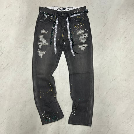 米国発 Lil Wayne TRUKFIT トラックフィット Dark Grey Splatter Straight Jeans スプラッターデニム (JNS207)