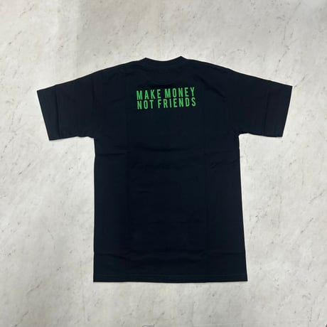 LA発 Make money not friends スカル グラフィック 半袖 ヘビーウェイト Tシャツ 黒 ネオングリーン (GTS135)