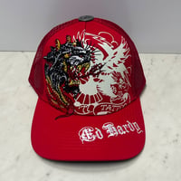 USA仕様 Ed Hardy エドハーディ Rhinestone Eagle Panther 鷹 豹 メッシュ トラッカーキャップ 黒 (EDC3)