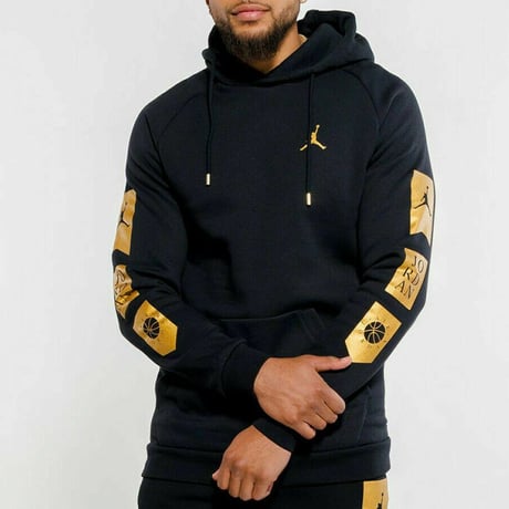 NIKE ナイキ AIR JORDAN エア ジョーダン REMASTERED フリース プルオーバー パーカー 黒 ゴールド NBA