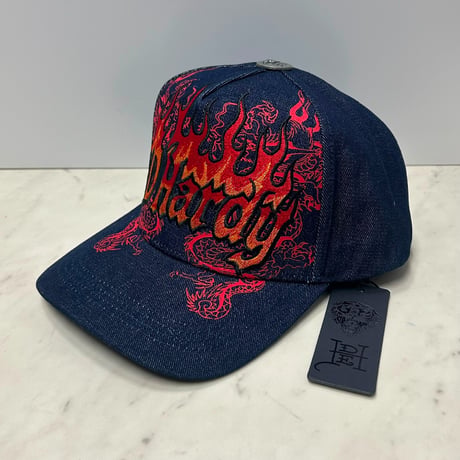 USA仕様 Ed Hardy エドハーディ Dragon Flames Denim 龍 トラッカーキャップ デニム (EDC14)