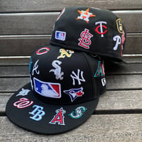 海外仕様 59FIFTY ニューエラ NEWERA 総柄 MLB 限定 Allover Patches キャップ (100-5)