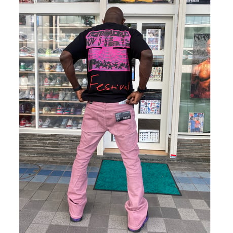 R3BEL JEANS STACKED FIT スタックドフィット ストレッチ フレアジーンズ ダスティピンク (JNS2)