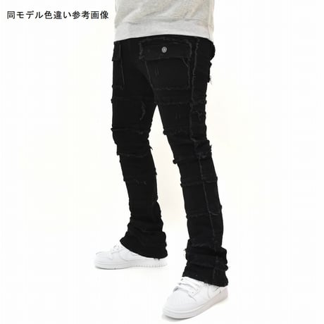 米国ブランド FWRD Denim NY スリムフィット Patchwork True Stacked Denim スタックドデニム Washed Black (JNS145)
