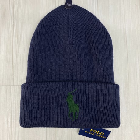 POLO RALPH LAUREN ラルフローレン BIG PONY ポニーロゴ コットンニット帽 ネイビー