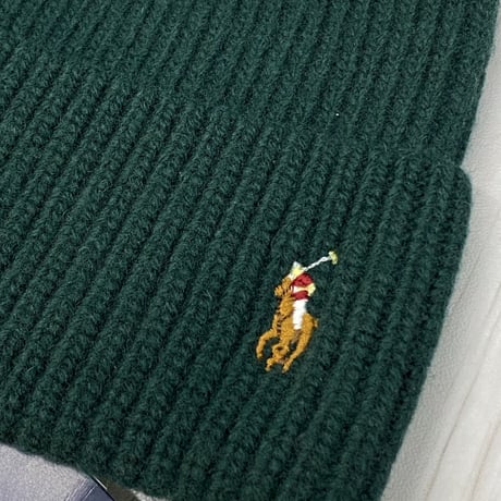 POLO RALPH LAUREN ラルフローレン SIGNATURE ポニーロゴ リブ編み ニット帽 C.グリーン