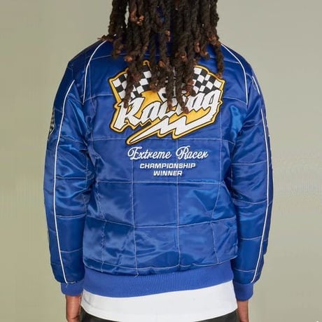 米国ブランド REBEL レーベル Premium プレミアム Speed Car Racing Jacket レーシングジャケット 青 (JK2)
