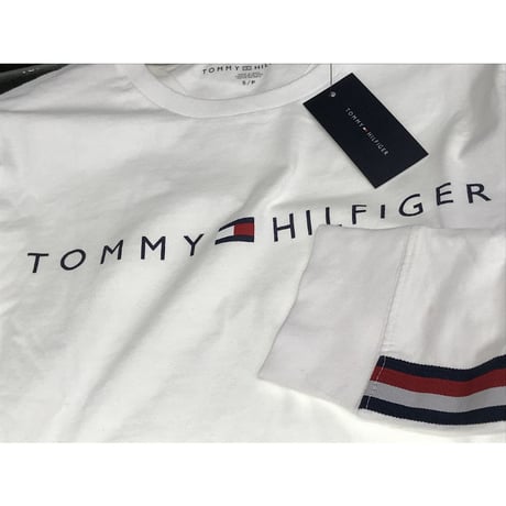 海外限定デザイン TOMMY HILFIGER トミーヒルフィガー  長袖 Tシャツ ロンT 白 トリコロール