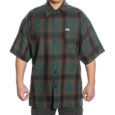 アメリカ製 CALTOP キャルトップ 半袖 オンブレチェックシャツ GREEN BROWN 緑 茶色 (SBS45)