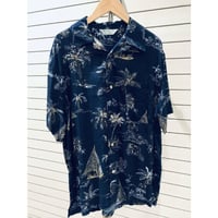 【特別SALE価格】 アロハシャツ ALOHA 半袖 オープンカラー 開襟 ヤシの木 ネイビー RB-16