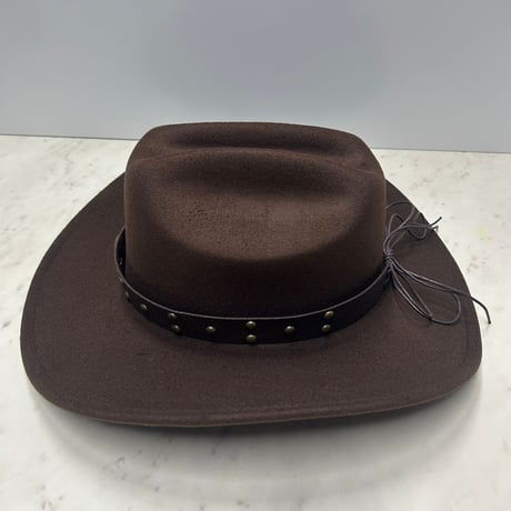 つば広 ウエスタンハット Cowboy Hat カウボーイハット フェルトタッチ 茶 サイズ調節可 (CBH13)