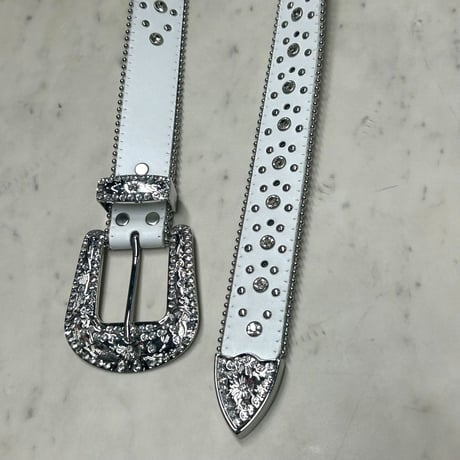 十字架 Cross リベット ラインストーン ブリンブリン ベルト Bling Bling Rhinestone Belt 白 (BELT4)