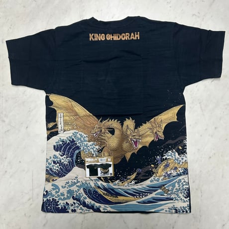 GODZILLA ゴジラ 神奈川沖浪裏 富嶽三十六景 キングギドラ Tシャツ 浮世絵 Hokusai 黒