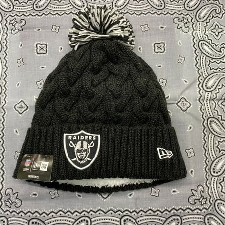 NEWERA ニューエラ NFL ラスベガス Raiders レイダース 黒 ニット帽 ポンポン付 ニットキャップ 金ラメ