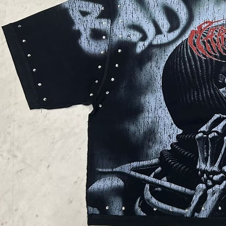 カリフォルニア発 Rare Peace レアピース Bad Face Mask クロップドTシャツ ラインストーン (CropT21)