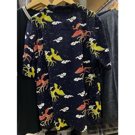 【特別SALE価格】ROBINSON 開襟 アロハシャツ ALOHA  紺 フェニックス 鳳凰 ハワイアンシャツ 和柄 R08