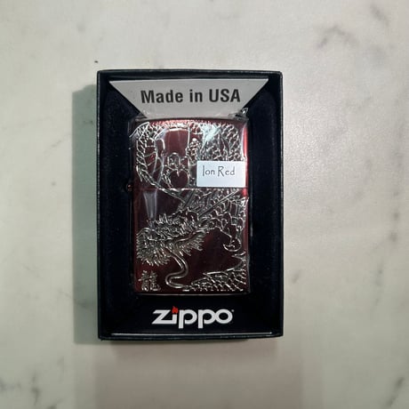 和柄 ZIPPO ジッポー 龍 ワインレッド エッチング彫刻 銀差し イオンレッドコーティング Made in USA