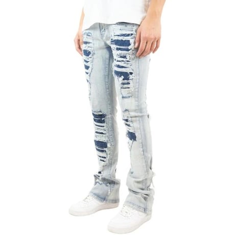 R3BEL RIPPED RUST STACKED FLARE DENIM スタックド フレアジーンズ ストレッチ (JNS3)