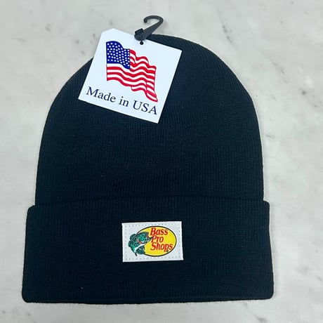 アメリカ製 全米最大級のアウトドアブランド Bass Pro Shops バスプロショップス ロゴラベル ニット帽 黒 (Bps81)