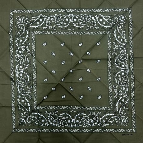 ペイズリー バンダナ Paisley Bandana ヴィンテージ調 大判サイズ 54cm モスグリーン (BNDN100)