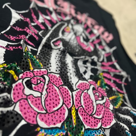 USA仕様 Ed Hardy エドハーディ Panther Web Rhinestone Cropped Cut Off T クロップ カットオフ Tシャツ (EdT6)