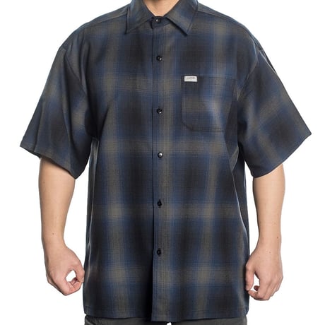 アメリカ製 CALTOP キャルトップ 半袖 オンブレチェックシャツ NAVY GREY 紺 グレー (SBS48)