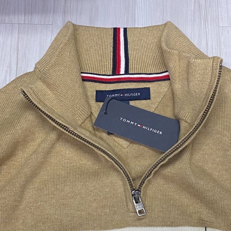 USAモデル TOMMY HILFIGER 3/4ジップ モックネック コットンニットプルオーバー  (R4F-35)