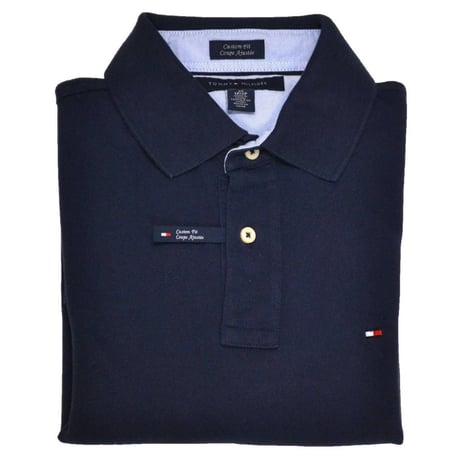 TommyHilfiger トミーヒルフィガー カスタムフィット フラッグロゴ ポロシャツ 紺 トラディショナル