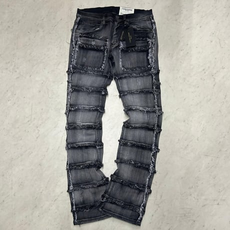 米国ブランド FWRD Denim NY スリムフィット Patchwork True Stacked Denim スタックドデニム Washed Black (JNS145)