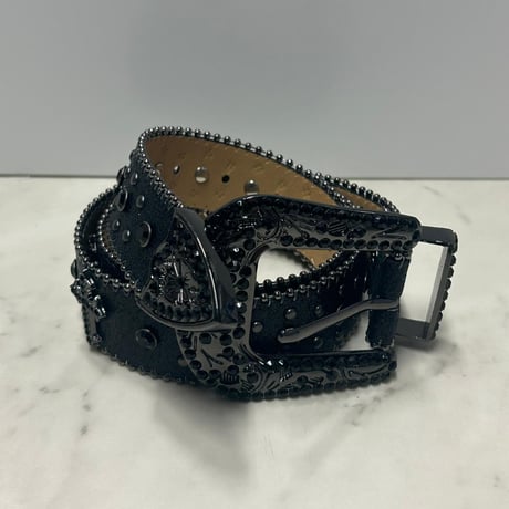 十字架 Cross リベット ラインストーン ブリンブリン ベルト Bling Bling Rhinestone Belt 黒 (BELT5)