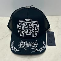USA仕様 Ed Hardy エドハーディ Crosses Trucker 十字架 刺繍 メッシュ トラッカーキャップ Black (EDC10)