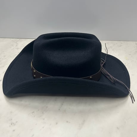 つば広 ウエスタンハット Cowboy Hat カウボーイハット フェルトタッチ 黒 サイズ調節可 (CBH14)