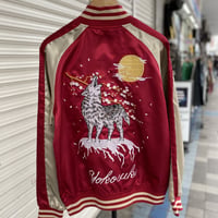 スカジャン Yokosuka刺繍入り 横須賀発祥 SUKAJAN 刺繍 狼 ウルフ wolf 内ポケットあり 赤 (SKJ44)