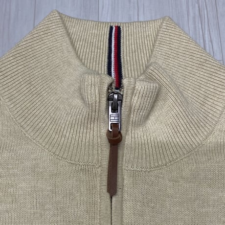 USAモデル TOMMY HILFIGER フルジップ モックネック コットンニットカーディガン  (R4F-39)