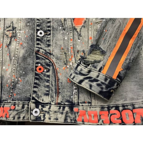 SmokeRise スモークライズ 蛍光 デニムジャケット Gジャン Neon オレンジ ペイント