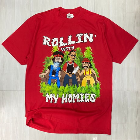 LA発 Cheech&Chong チーチアンドチョン グラフィック ヘビーウェイト Tシャツ 赤 RWMH (GTS84)