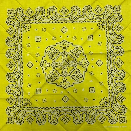 日本製 ペイズリー バンダナ Paisley Bandana 大判サイズ 綿100% レモン色 (BNDN62)