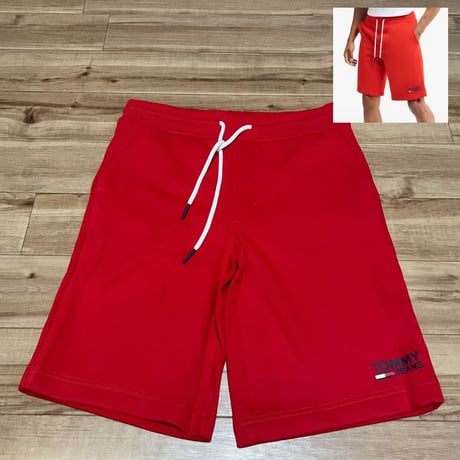 TOMMY JEANS USA トミージーンズ 裏起毛 スウェット ショートパンツ 赤 BRUSH RED