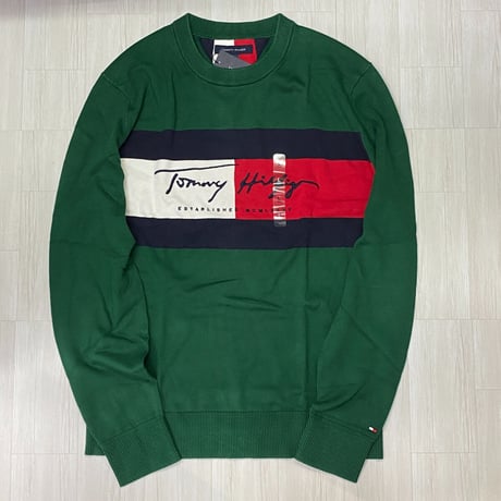 USA限定 TOMMY HILFIGER オートグラフ フラッグ クルーネック コットンニットセーター (R4F-26)