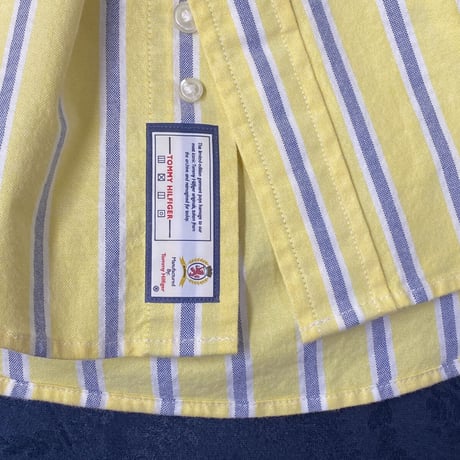 35th限定 TOMMY HILFIGER トミーヒルフィガー CREST ストライプ ボタンダウン 長袖シャツ 黄色