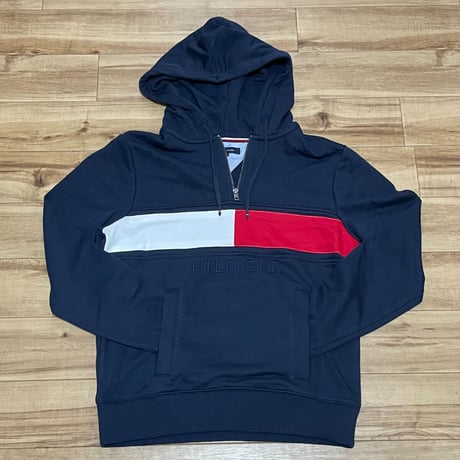 TOMMY HILFIGER USA トミーヒルフィガー HALF ZIP スウェット プルオーバーパーカー  紺