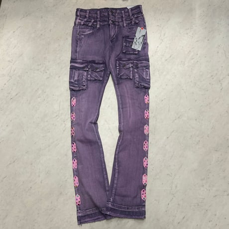 米国シカゴ発 Gunzinii ガンジーニ Jeweled Cargo Stacked Jeans ジュエル カーゴ スタックドデニム (JNS136)